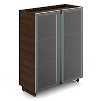 Шкаф низкий со стеклом "СФ-254833", 1050х460х1342 мм, дуб чарльстон, черный