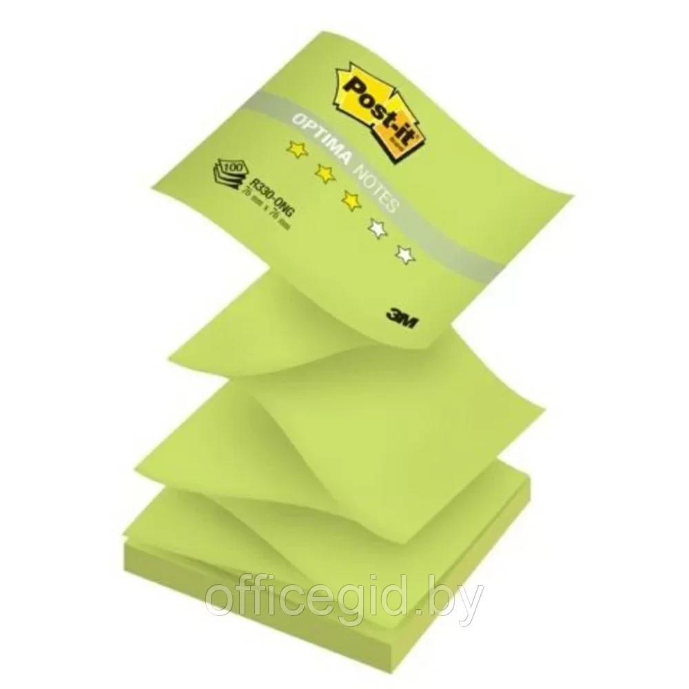 Бумага для заметок на клейкой основе "Post-it Optima" Z-образные, 76x76 мм, 100 листов, зеленый неон - фото 2 - id-p203423645
