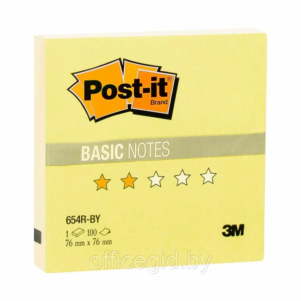 Бумага для заметок на клейкой основе "Post-it Basic", 76x76 мм, 100 листов, желтый - фото 1 - id-p203423647