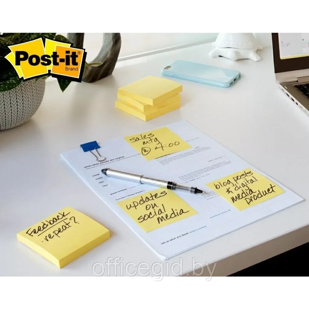 Бумага для заметок на клейкой основе "Post-it Basic", 76x76 мм, 100 листов, желтый - фото 4 - id-p203423647
