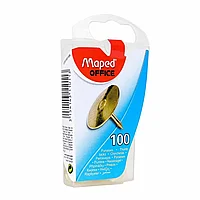 Кнопки канцелярские, 10 мм, 100 шт, золотистый