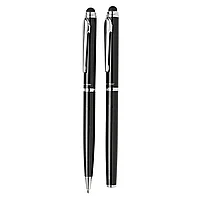 Набор ручек "Deluxe": ручка шариковая автоматическая и роллер, черный, серебристый