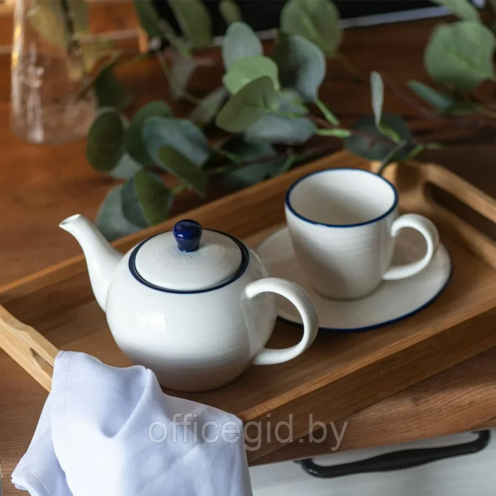 Набор посуды чайник и чашка с блюдцем "Seawave", белый, синий - фото 6 - id-p203427313