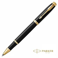 Ручка-роллер Parker "IM Black Lacquer GT", 0.5 мм, черный, золотистый, стерж. черный