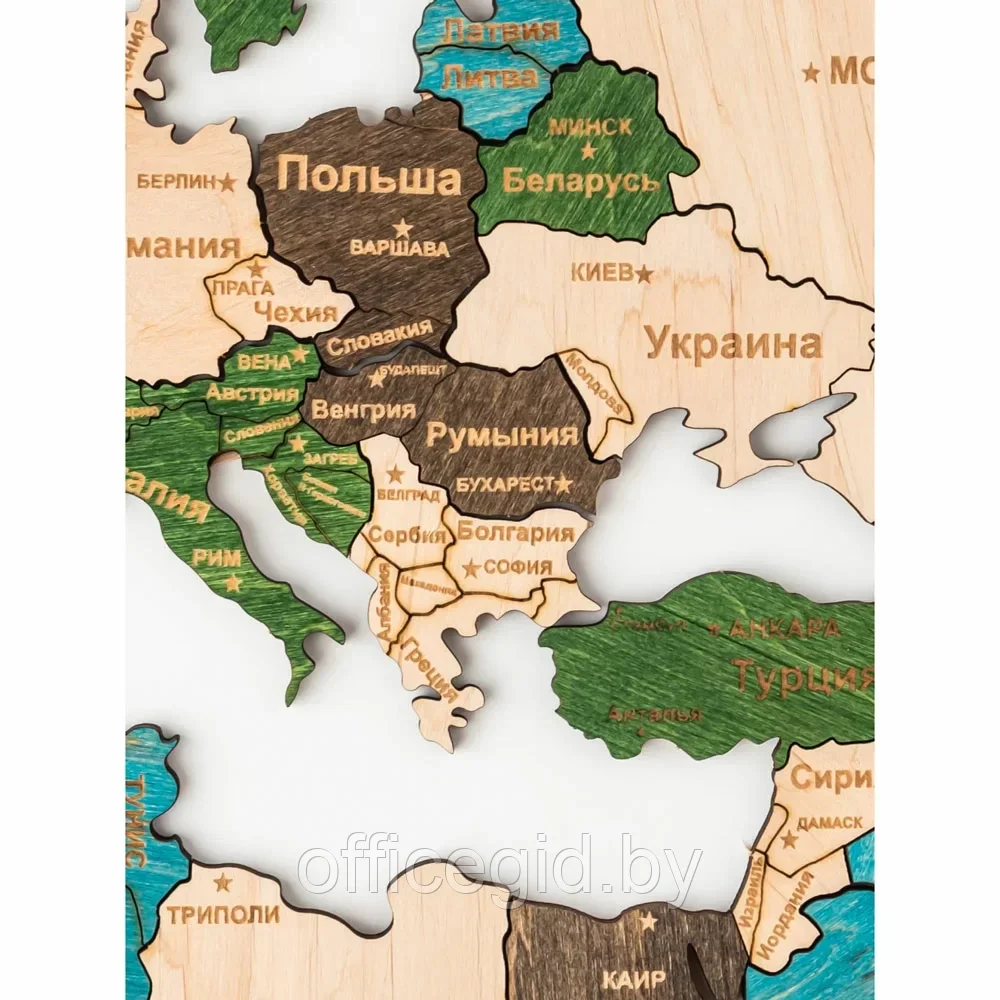 Пазл деревянный "Карта мира" многоуровневый на стену, L 3139, цветной, 60x105 см - фото 4 - id-p203426285