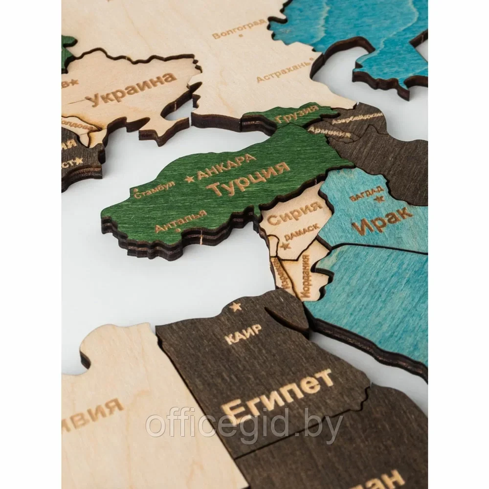 Пазл деревянный "Карта мира" многоуровневый на стену, L 3139, цветной, 60x105 см - фото 7 - id-p203426285