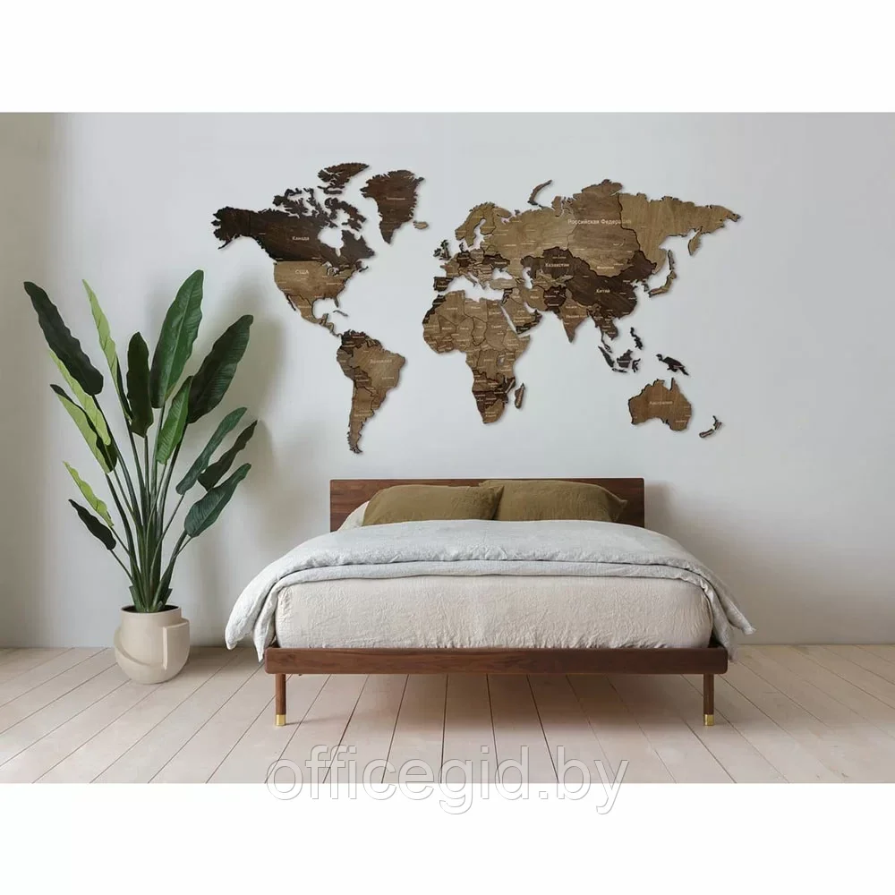Пазл деревянный "Карта мира" многоуровневый на стену, L 3148, венге, 60x105 см - фото 2 - id-p203426286
