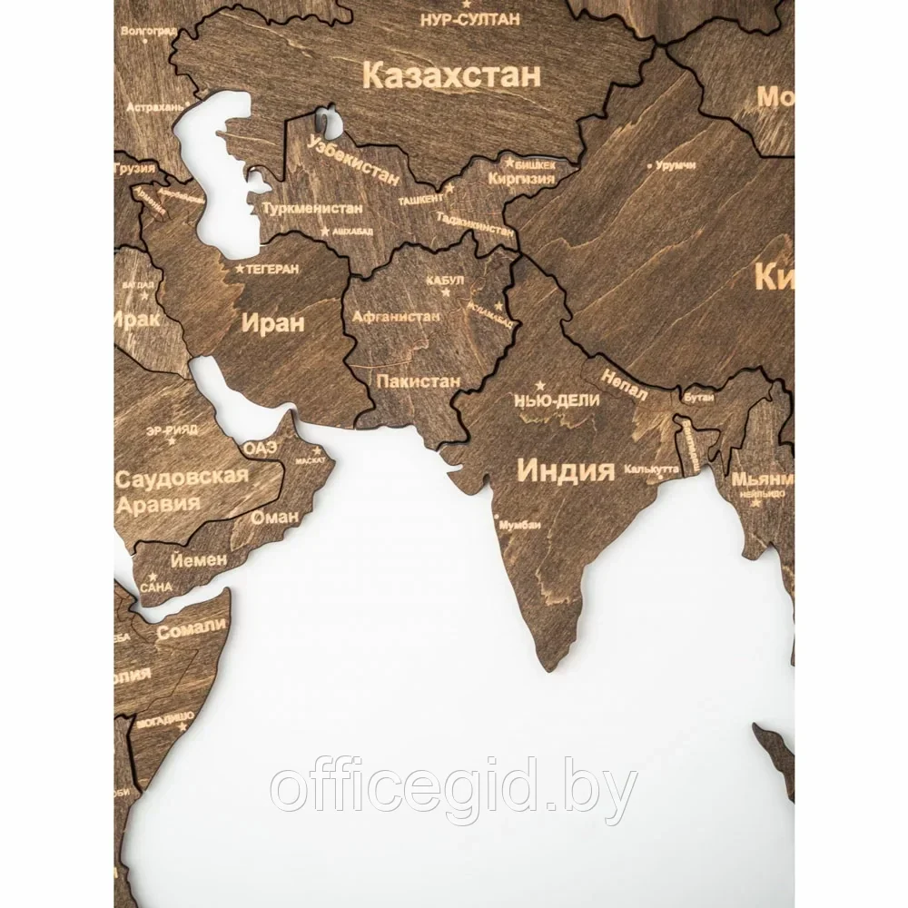 Пазл деревянный "Карта мира" многоуровневый на стену, L 3148, венге, 60x105 см - фото 5 - id-p203426286
