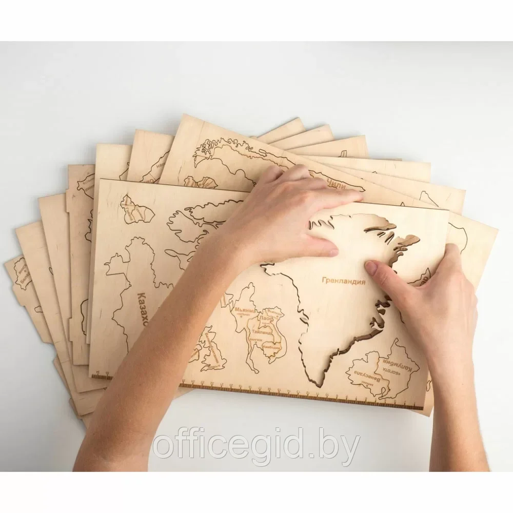 Пазл деревянный "Карта мира" многоуровневый на стену, L 3148, венге, 60x105 см - фото 8 - id-p203426286