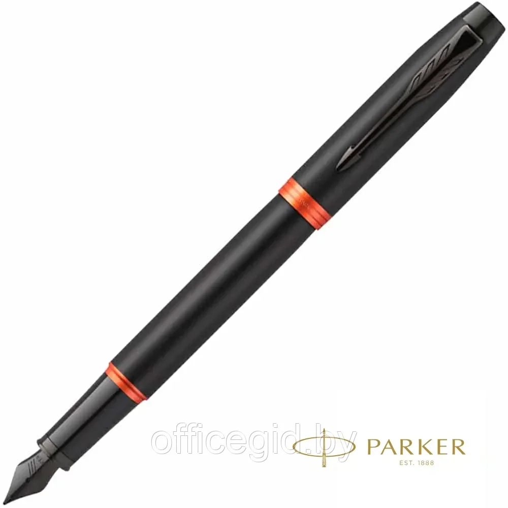 Ручка перьевая Parker "IM Vibrant Rings F315", M, черный, оранжевый, патрон синий - фото 1 - id-p203424421
