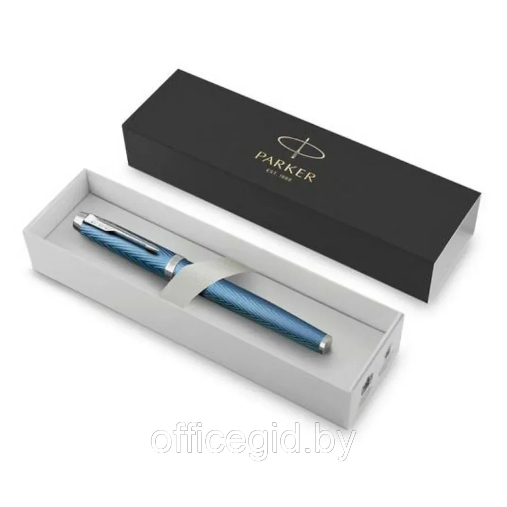 Ручка перьевая Parker "IM Premium Blue Grey CT", F, голубой, серебристый, патрон синий - фото 4 - id-p203424427