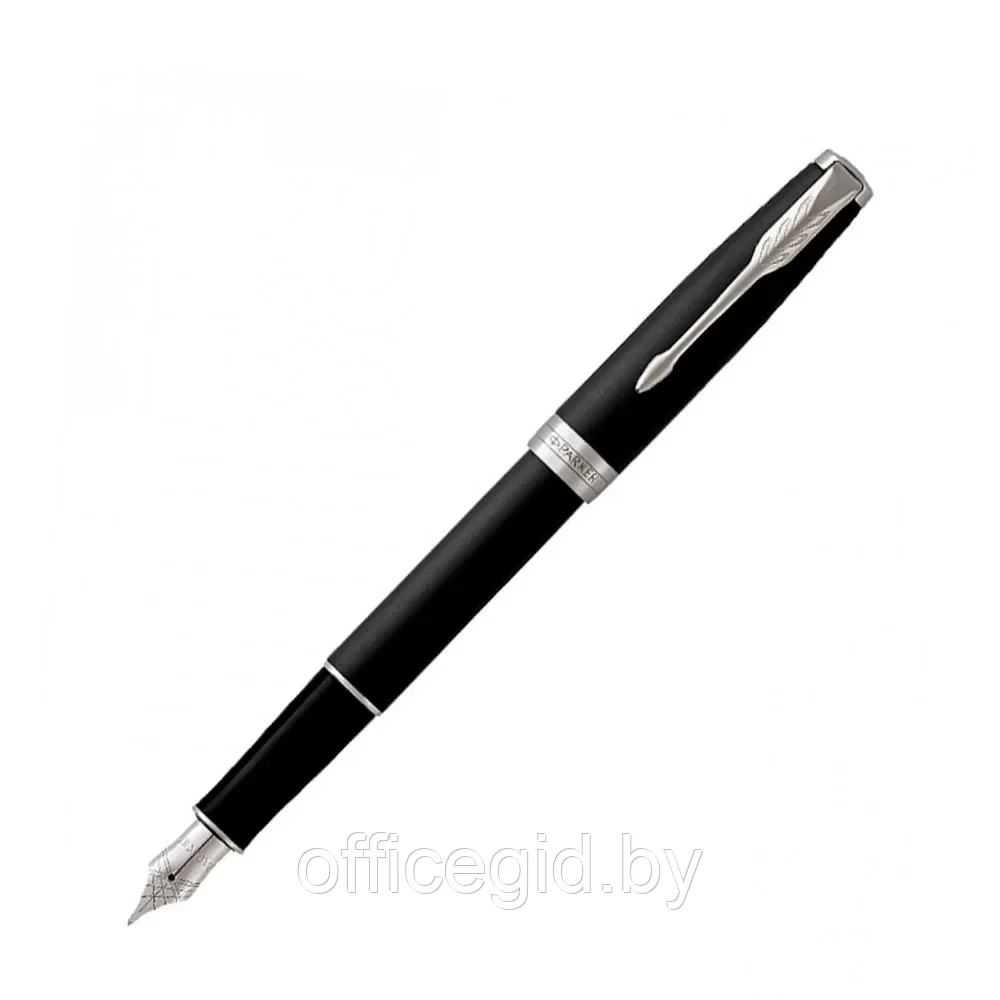 Ручка перьевая Parker "Sonnet Core Matte Black CT", F, черный, серебристый, патрон черный - фото 1 - id-p203424428