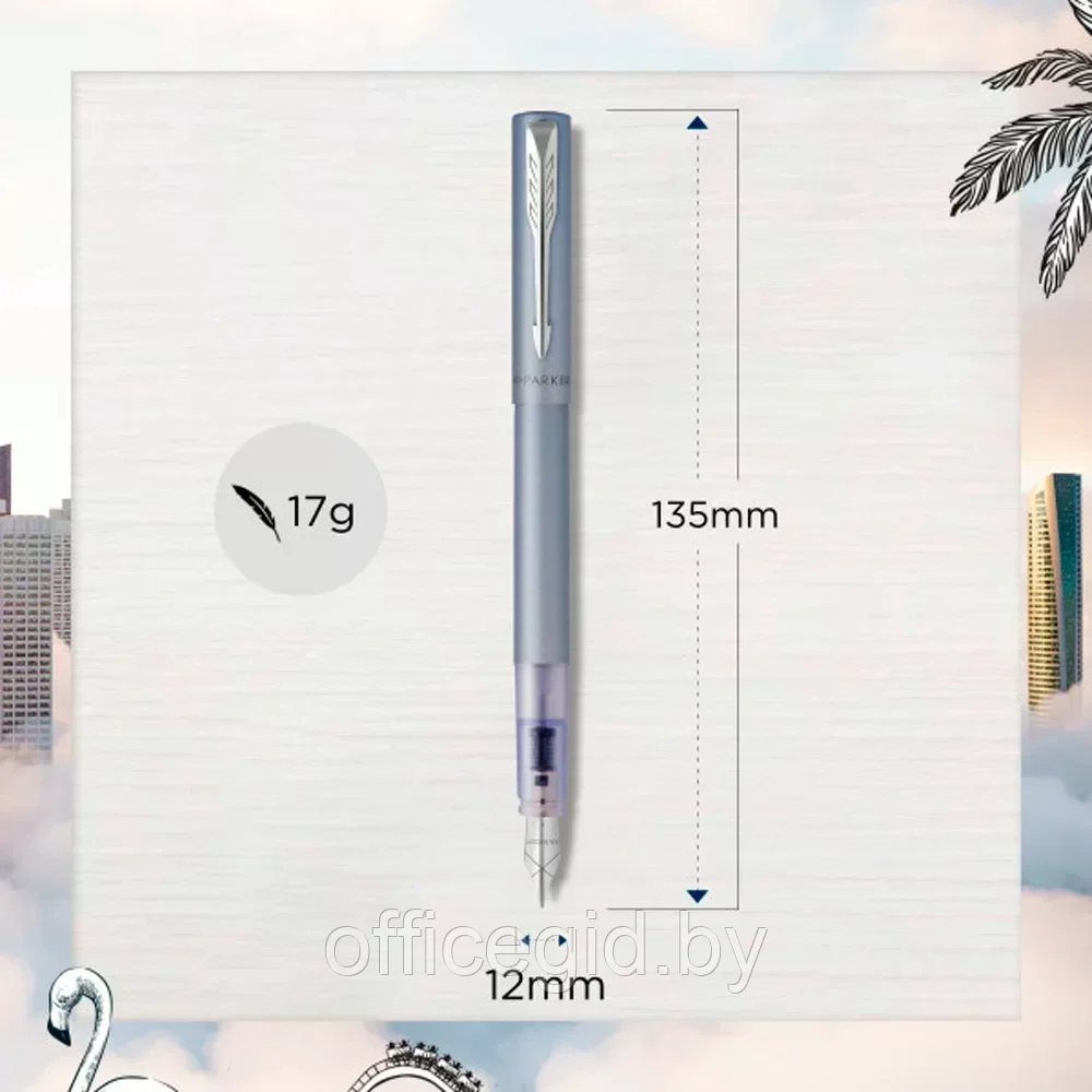 Ручка перьевая Parker "Vector XL Silver Blue", M, серебристый, патрон синий - фото 3 - id-p203424430