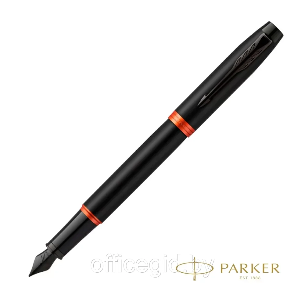 Ручка перьевая Parker "IM Vibrant Rings F315 Flame Orange PVD", F, черный, оранжевый, патрон синий - фото 1 - id-p203424431