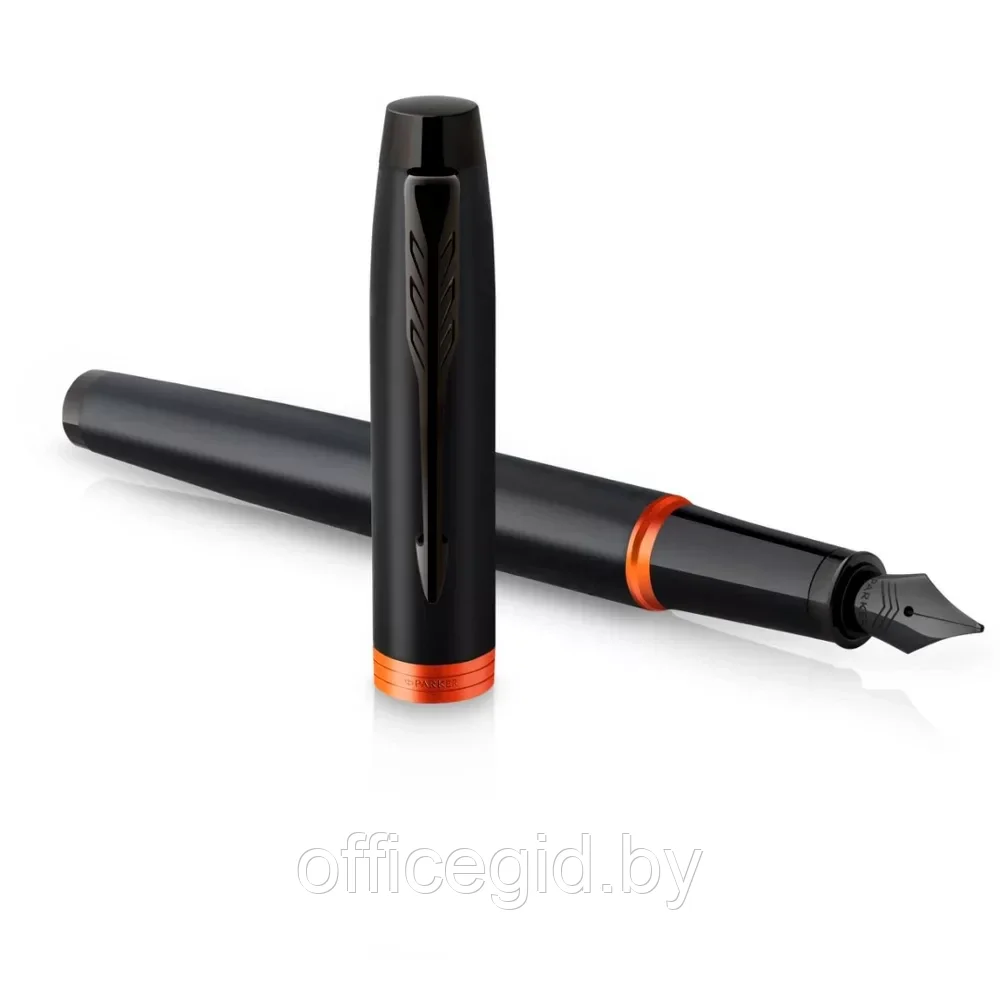 Ручка перьевая Parker "IM Vibrant Rings F315 Flame Orange PVD", F, черный, оранжевый, патрон синий - фото 3 - id-p203424431