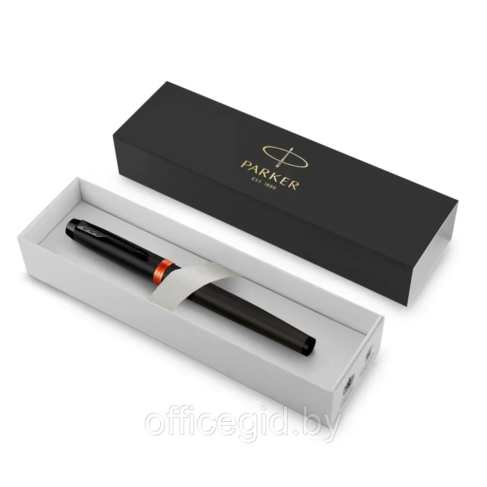 Ручка перьевая Parker "IM Vibrant Rings F315 Flame Orange PVD", F, черный, оранжевый, патрон синий - фото 6 - id-p203424431