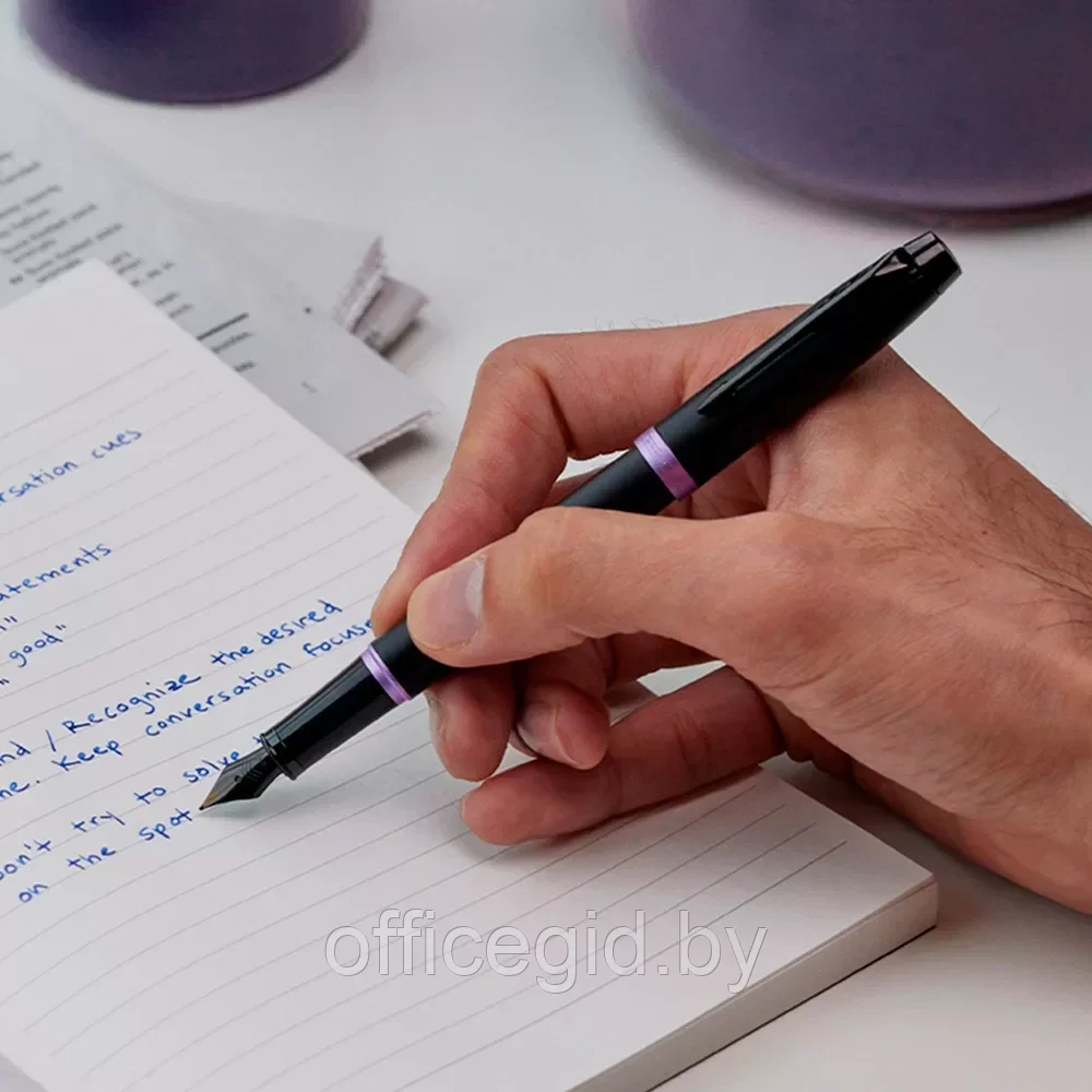 Ручка перьевая Parker "IM Vibrant Rings F315 Amethyst Purple PVD", F, черный, фиолетовый, патрон синий - фото 7 - id-p203424432