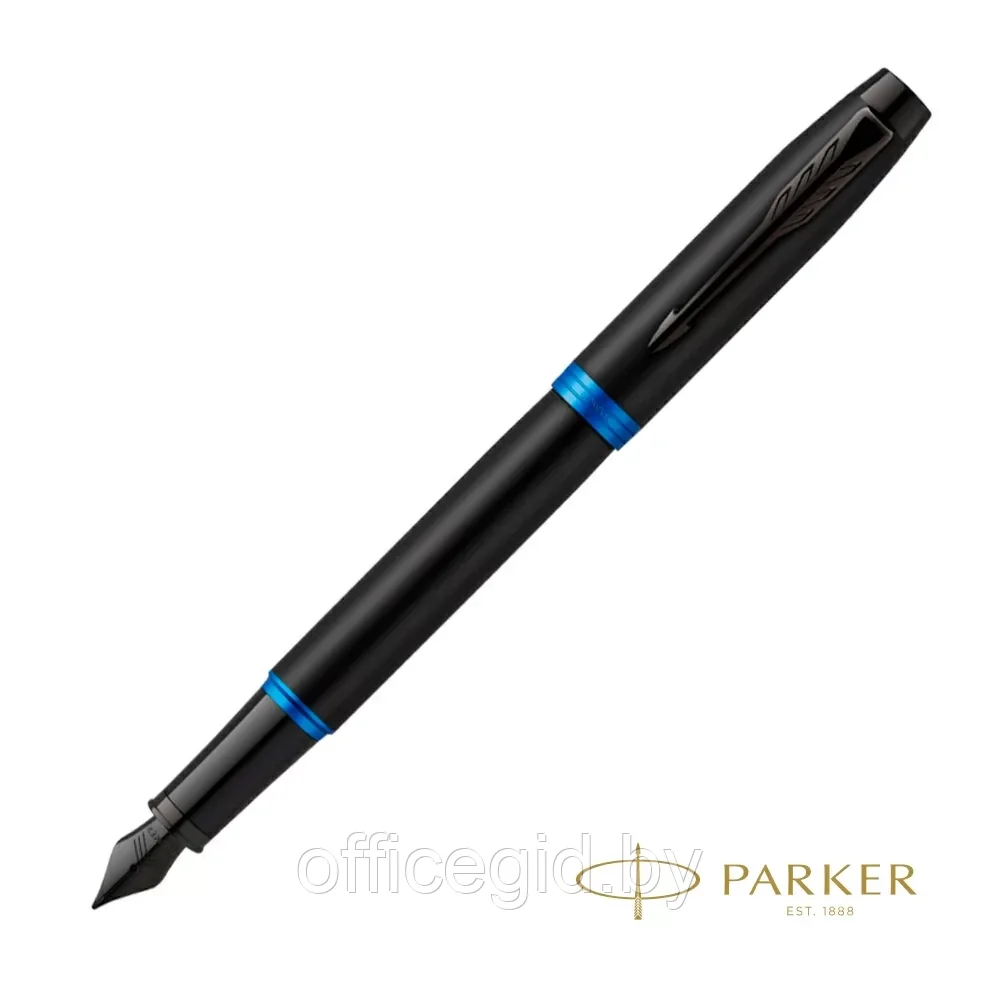 Ручка перьевая Parker "IM Vibrant Rings F315 Marine Blue PVD", F, черный, синий, патрон синий - фото 1 - id-p203424433