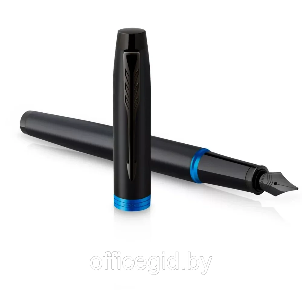 Ручка перьевая Parker "IM Vibrant Rings F315 Marine Blue PVD", F, черный, синий, патрон синий - фото 3 - id-p203424433