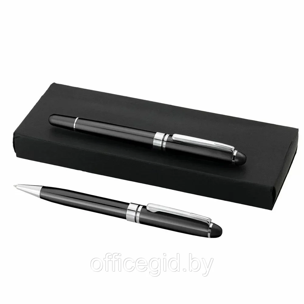 Набор ручек "Bristol": шариковая автоматическая ручка и ручка-роллер, черный, серебристый
