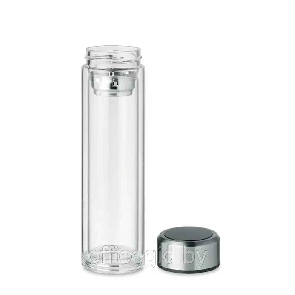 Бутылка для воды "Pole Glass" с термометром, стекло, металл, 390 мл, прозрачный, серебристый - фото 2 - id-p203426333