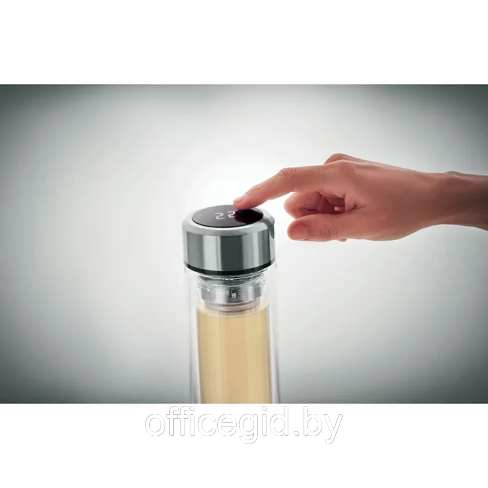 Бутылка для воды "Pole Glass" с термометром, стекло, металл, 390 мл, прозрачный, серебристый - фото 3 - id-p203426333
