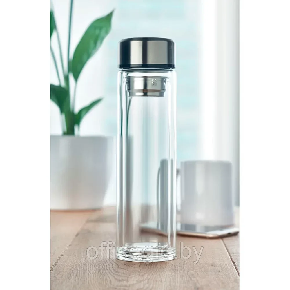Бутылка для воды "Pole Glass" с термометром, стекло, металл, 390 мл, прозрачный, серебристый - фото 4 - id-p203426333