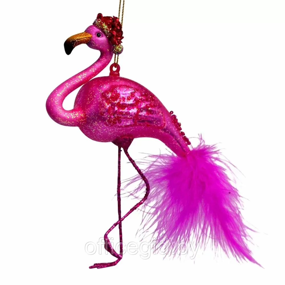 Украшение новогоднее "Фламинго с новогодней шапкой", фуксия - фото 1 - id-p203428366
