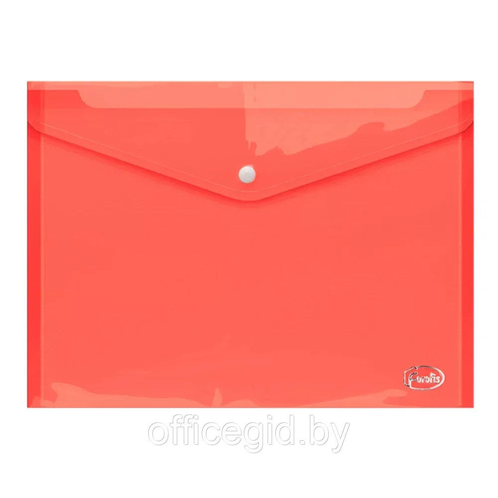 Папка-конверт на кнопке "Forofis", А4, прозрачный, красный - фото 1 - id-p203424001