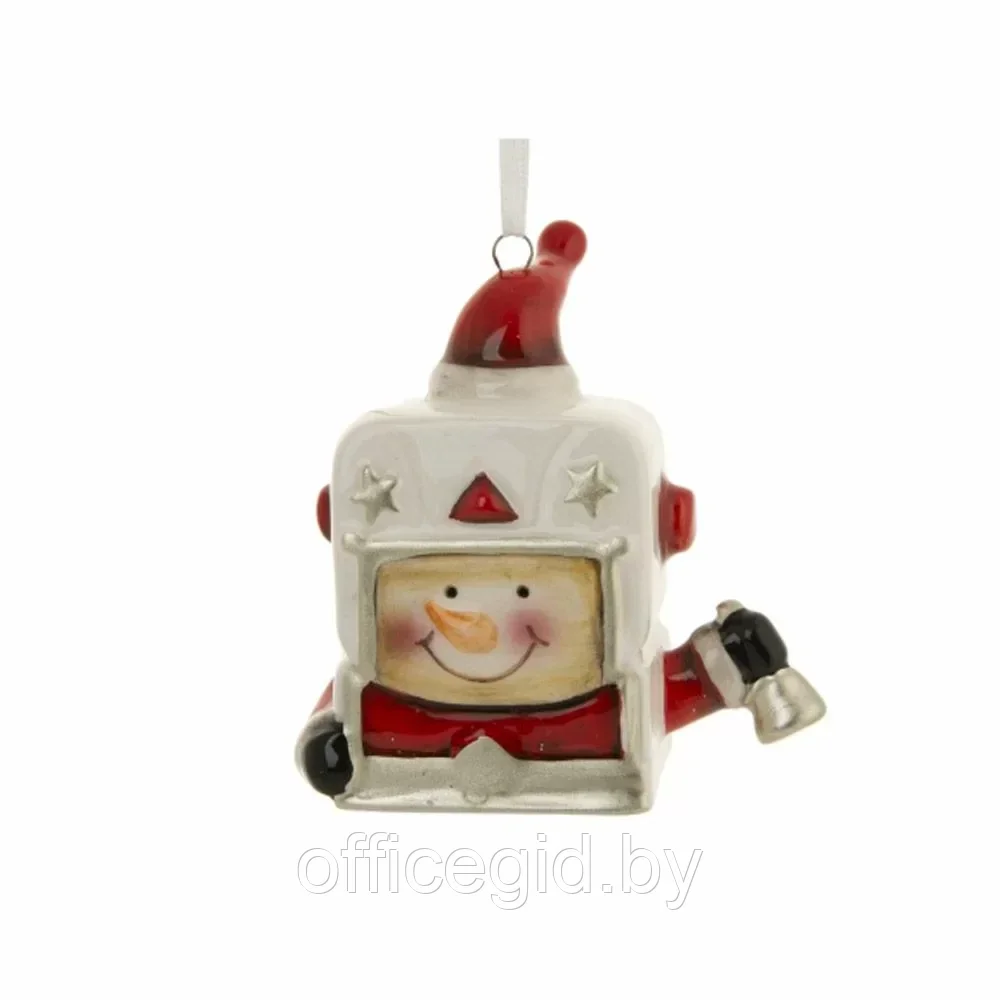 Украшение новогоднее "Снеговик-колокольчик красный", белый, красный