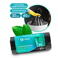 Мешки для мусора "Grass", 8 мкм, 60 л, 30 шт/рулон, черный