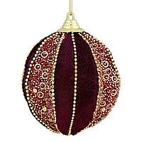 Украшение новогоднее "Бархатный золототисто-бордовый шар", красный