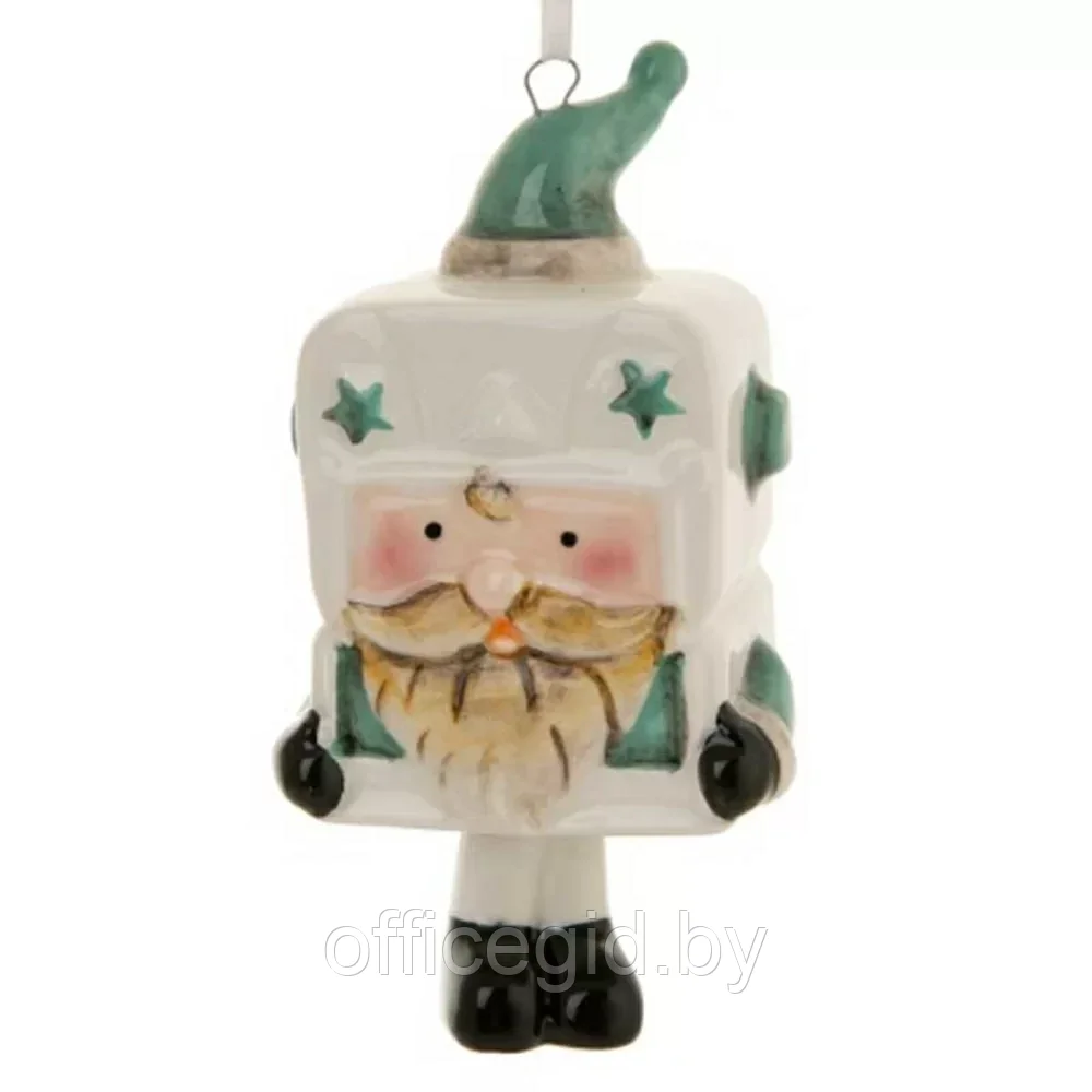 Украшение новогоднее "Дед мороз-колокольчик бирюзовый", белый, зеленый - фото 1 - id-p203428420