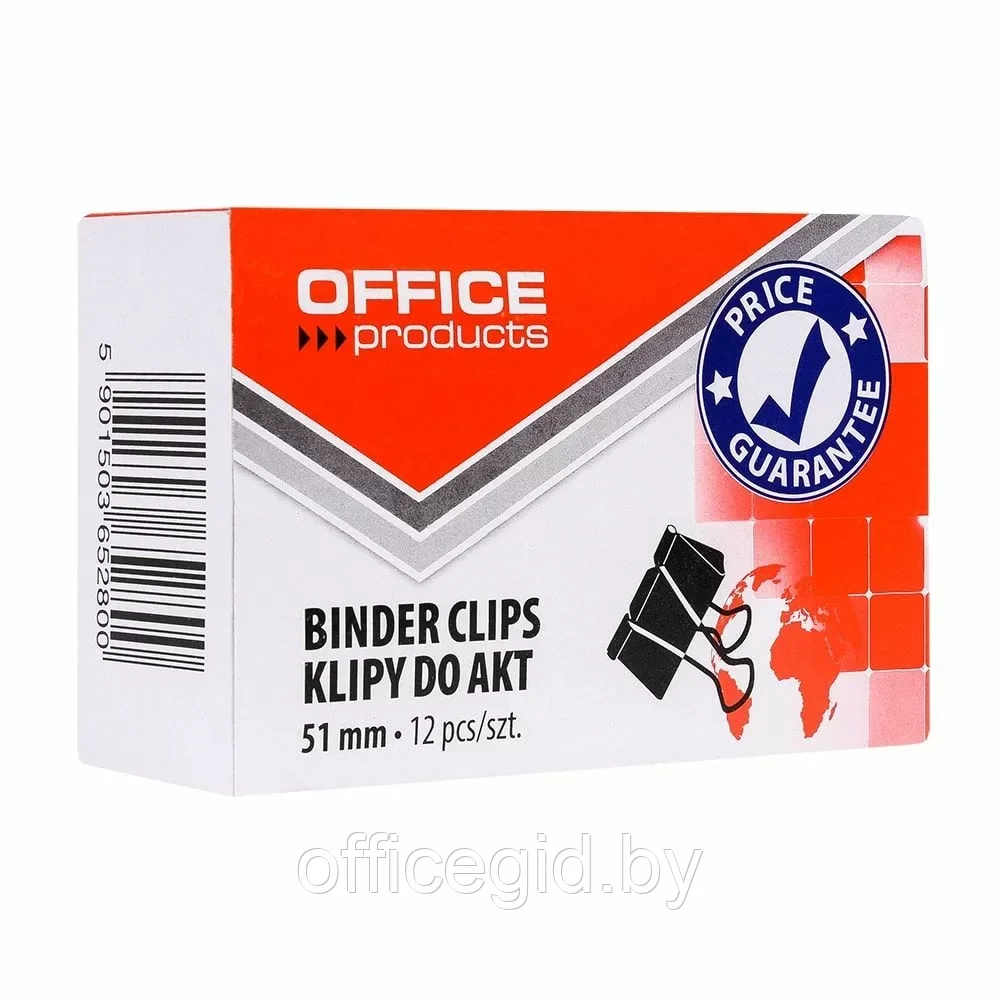 Зажим для бумаги "Office Products", 51 мм, 12 шт, черный