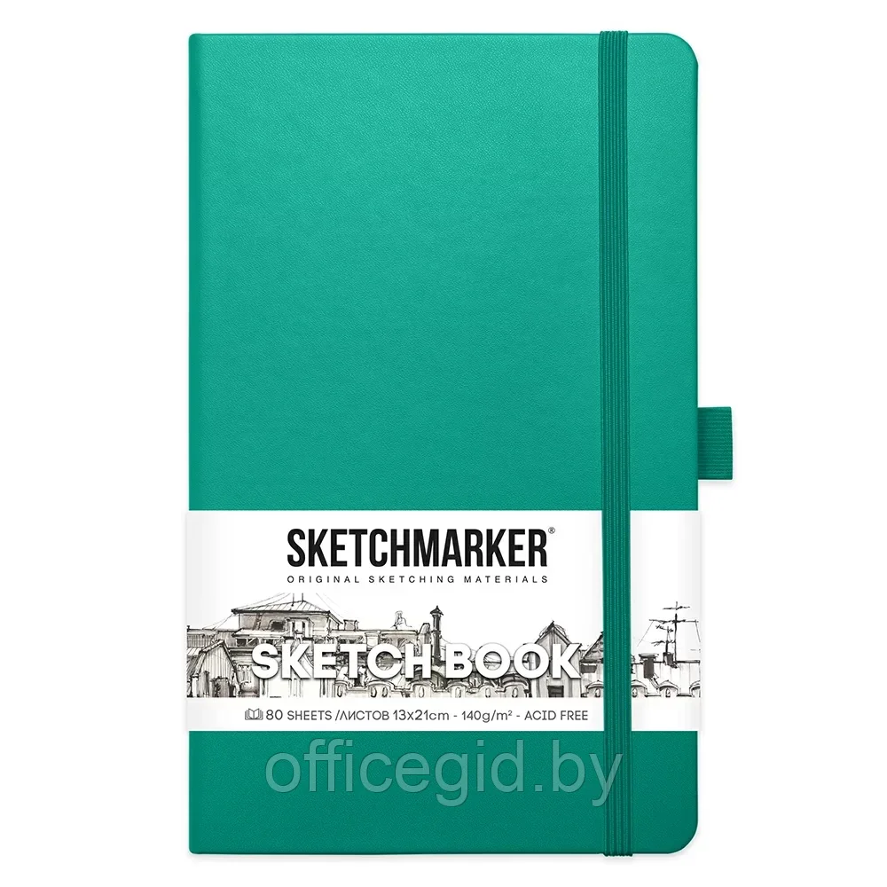 Скетчбук "Sketchmarker", 13x21 см, 140 г/м2, 80 листов, изумрудный