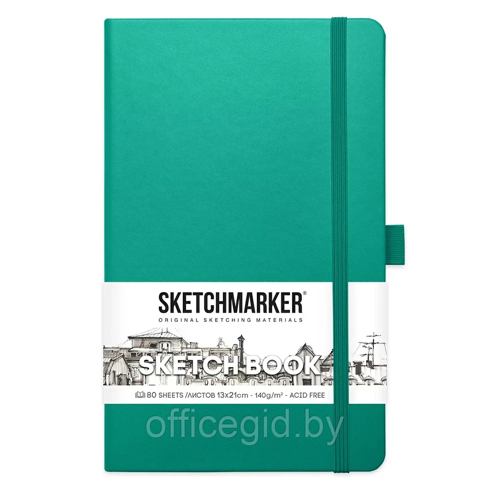 Скетчбук "Sketchmarker", 13x21 см, 140 г/м2, 80 листов, изумрудный - фото 1 - id-p203426436