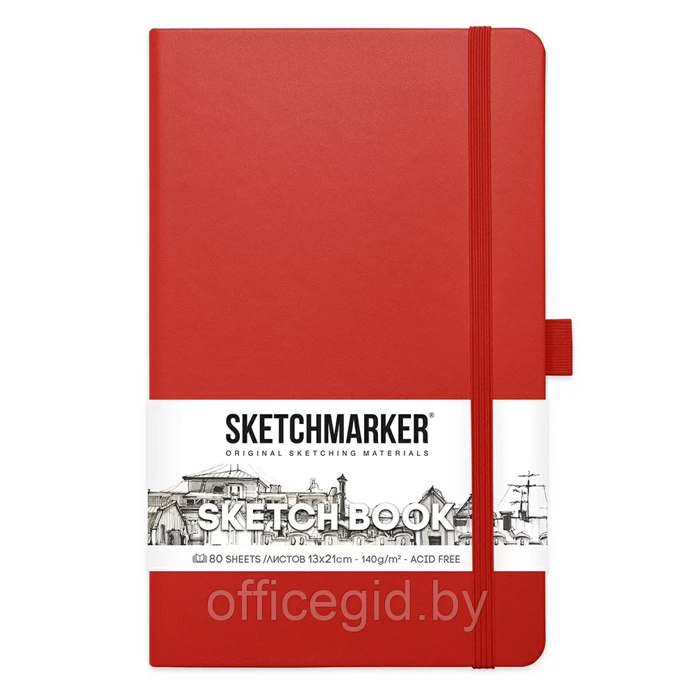 Скетчбук "Sketchmarker", 13x21 см, 140 г/м2, 80 листов, красный