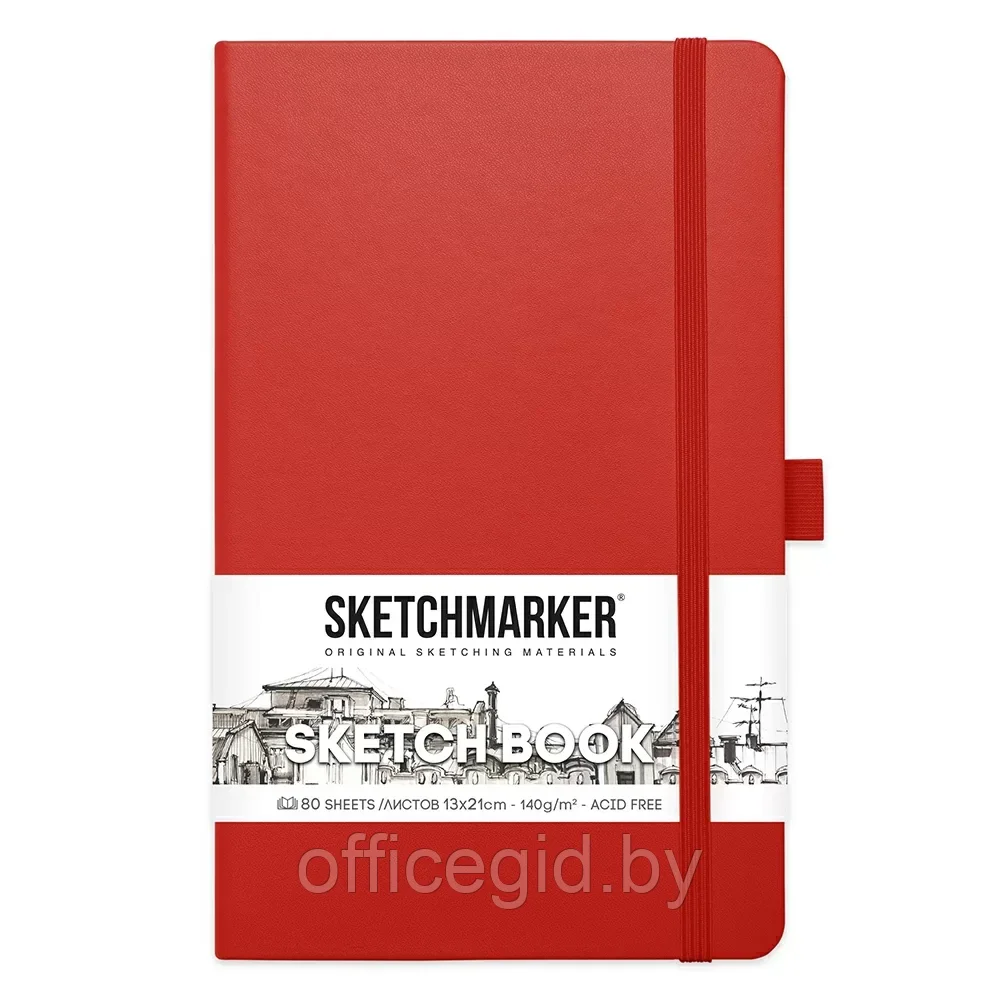 Скетчбук "Sketchmarker", 13x21 см, 140 г/м2, 80 листов, красный - фото 1 - id-p203426439