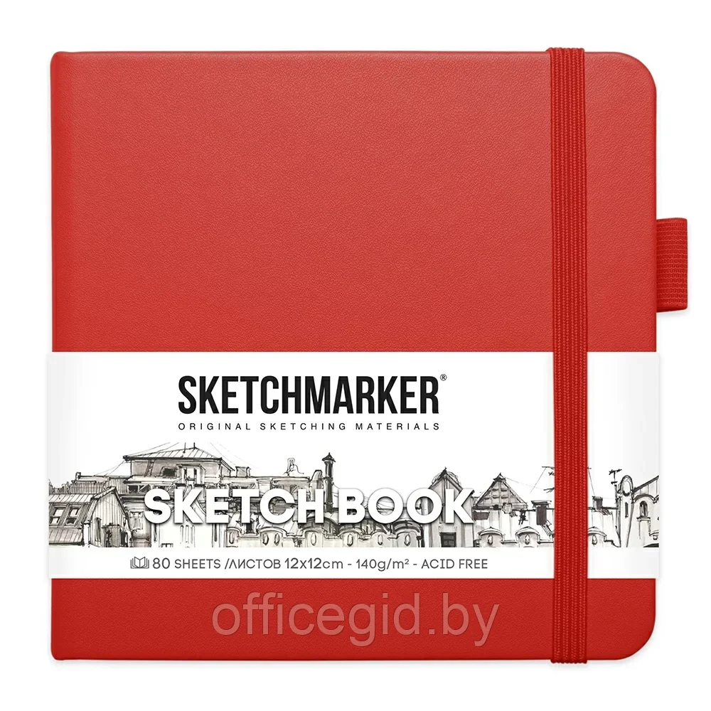 Скетчбук "Sketchmarker", 12x12 см, 140 г/м2, 80 листов, красный - фото 1 - id-p203426441