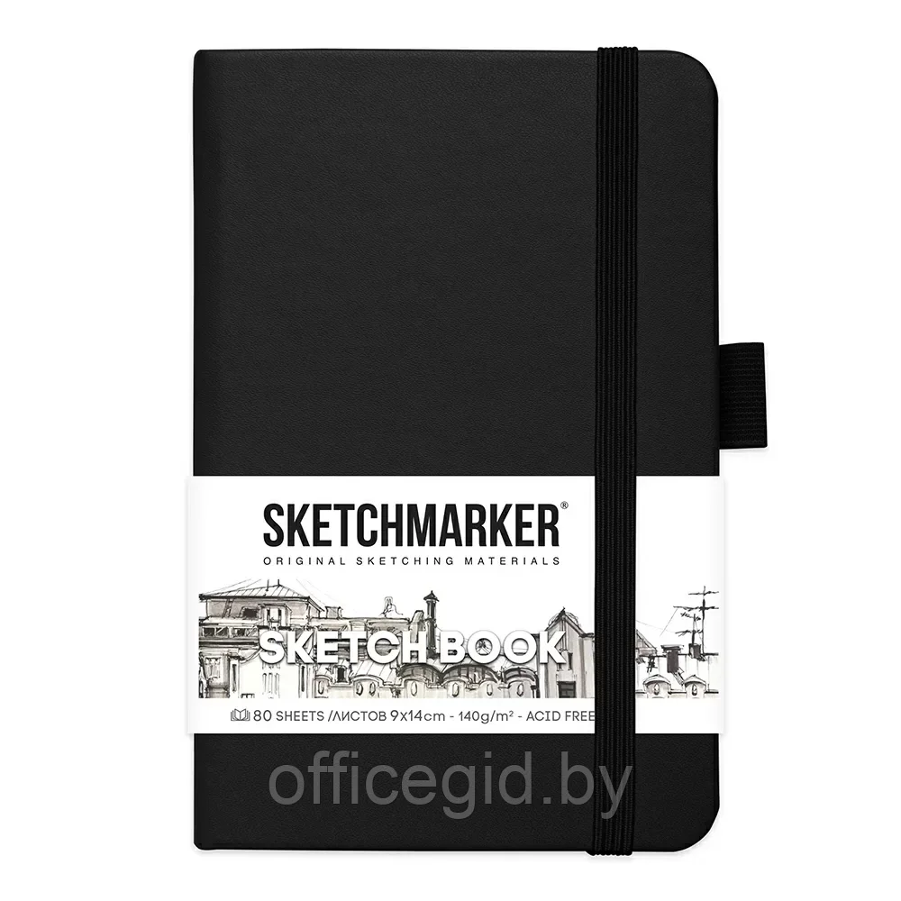 Скетчбук "Sketchmarker", 9x14 см, 140 г/м2, 80 листов, черный - фото 1 - id-p203426442