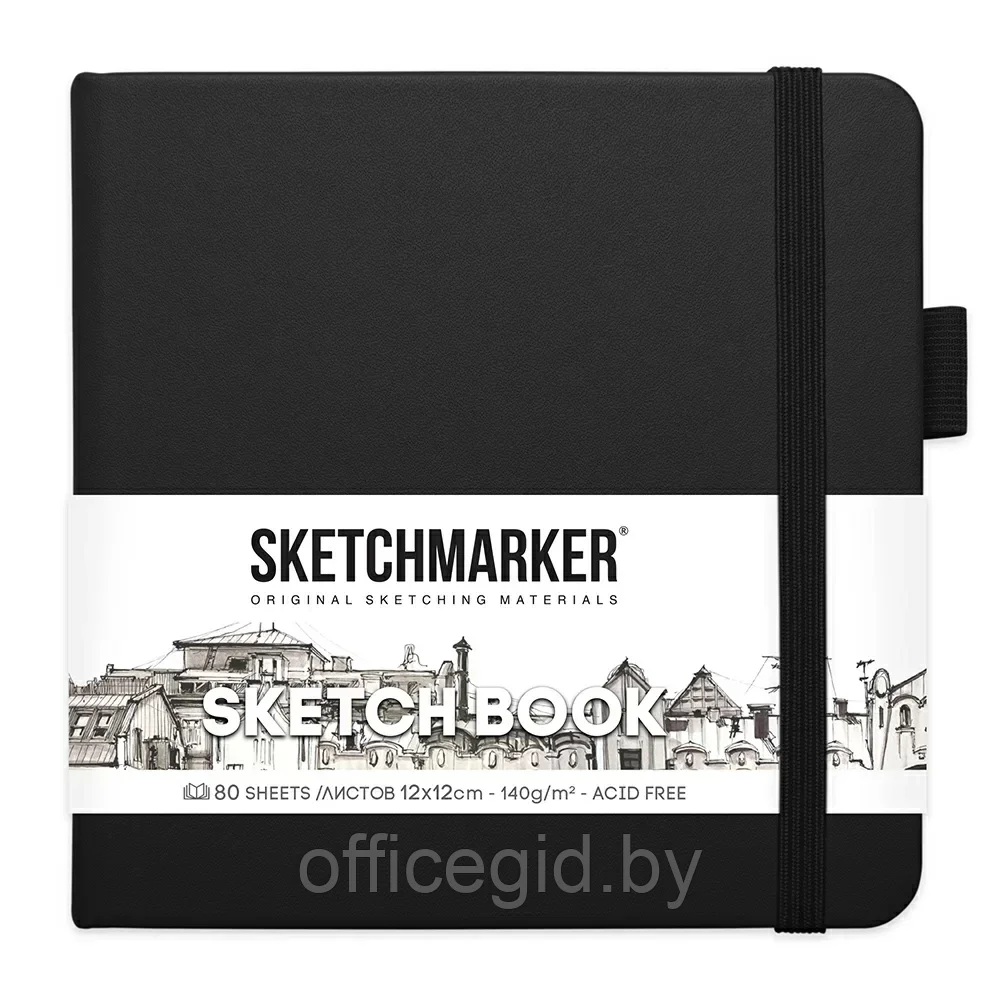 Скетчбук "Sketchmarker", 12x12 см, 140 г/м2, 80 листов, черный