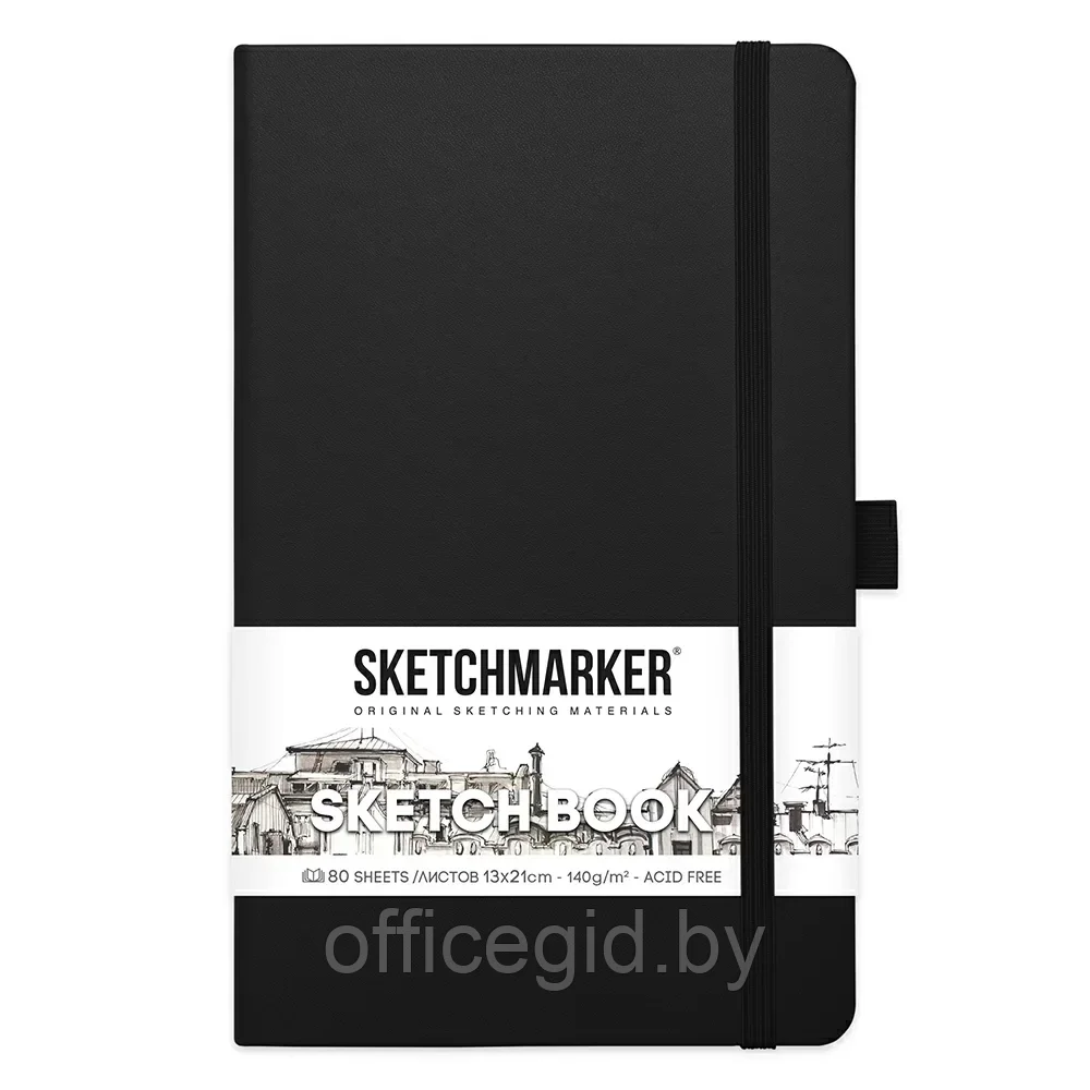 Скетчбук "Sketchmarker", 13x21 см, 140 г/м2, 80 листов, черный - фото 1 - id-p203426445