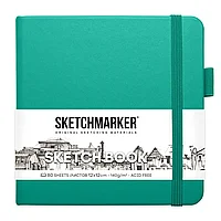 Скетчбук "Sketchmarker", 12x12 см, 140 г/м2, 80 листов, изумрудный