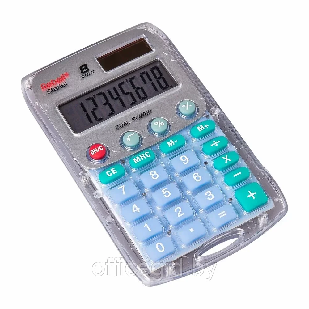 Калькулятор карманный Rebell "Starlet BX", 8-разрядный, серо-бирюзовый - фото 1 - id-p203424616