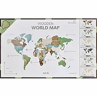 Пазл деревянный "Карта мира" многоуровневый на стену,  XL 3140, цветной, 72x130 см