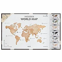 Пазл деревянный "Карта мира" многоуровневый на стену,  L 3145, натуральный, 60x105 см