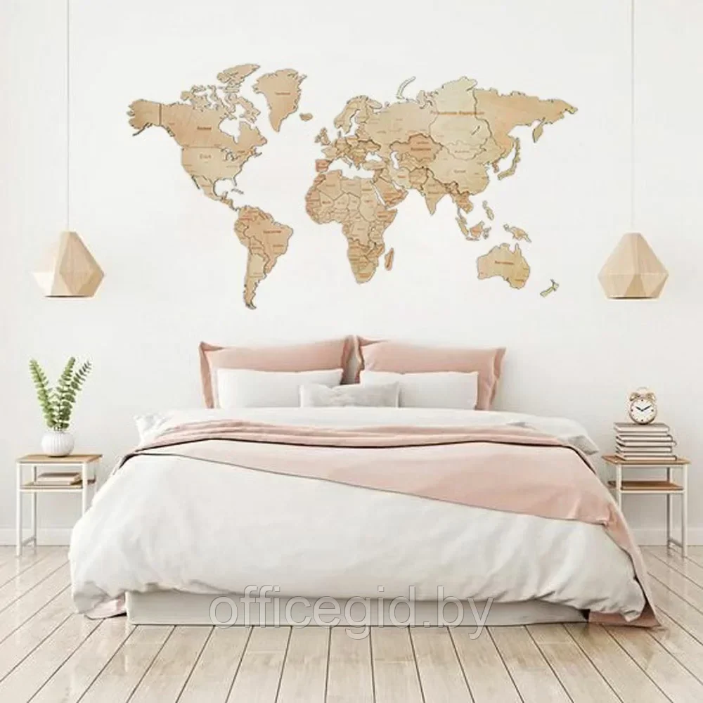 Пазл деревянный "Карта мира" многоуровневый на стену, L 3145, натуральный, 60x105 см - фото 4 - id-p203427517