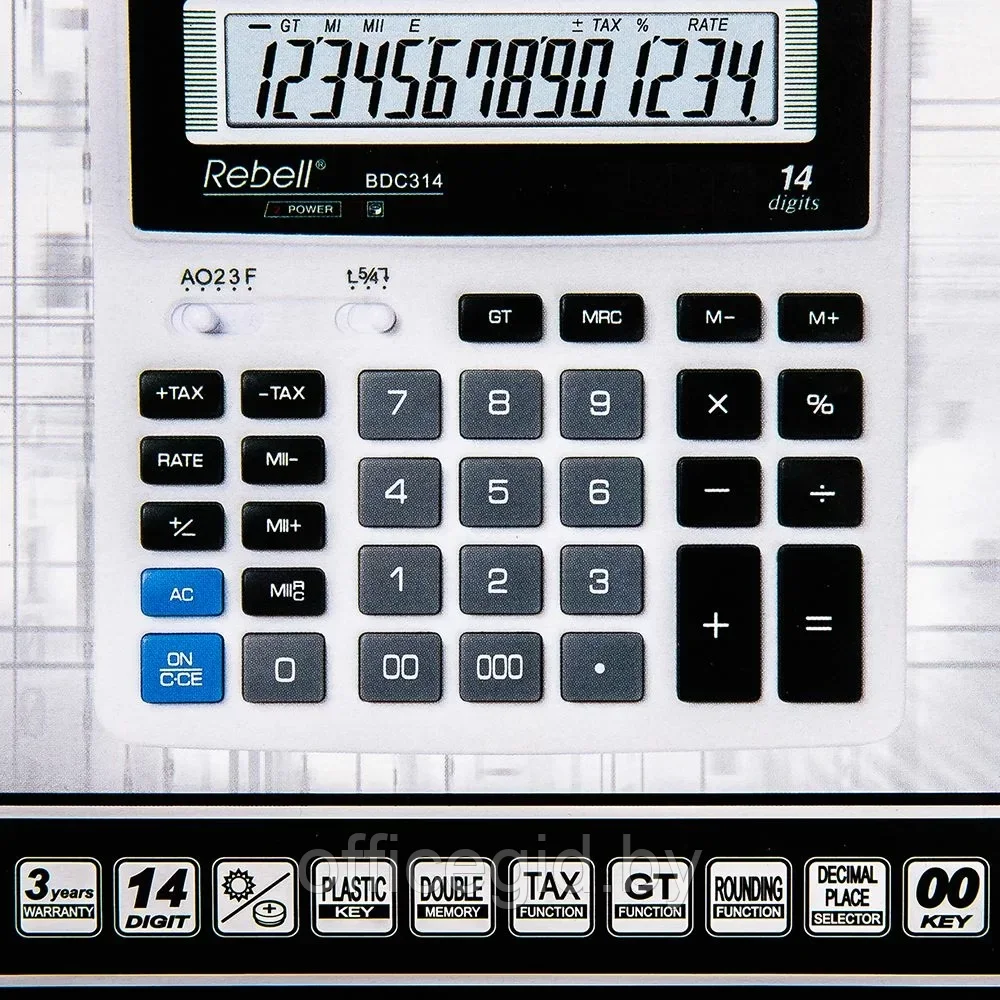 Калькулятор настольный Rebell "BDC314 BX", 14-разрядный, белый - фото 3 - id-p203424619