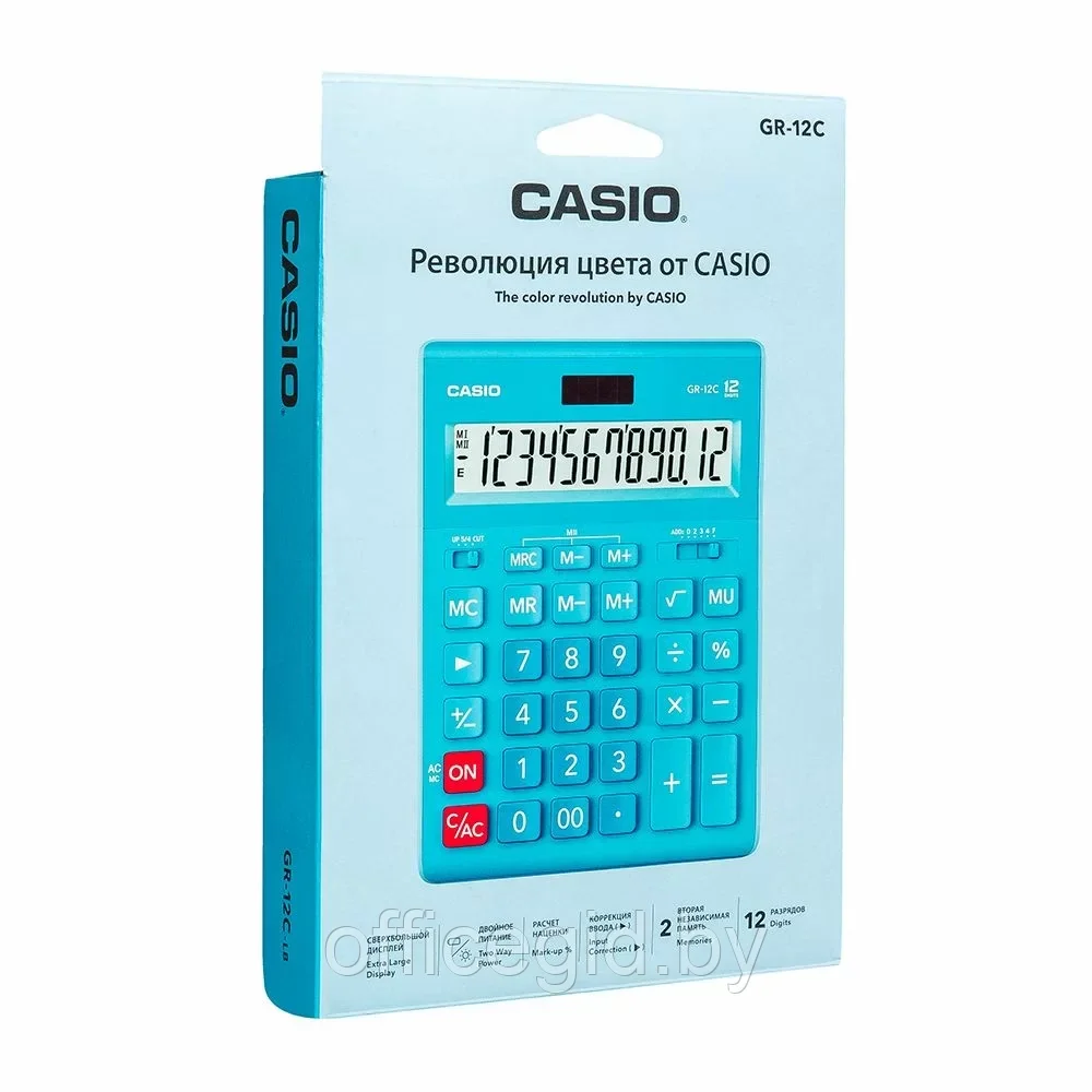 Калькулятор настольный Casio "GR-12", 12-разрядный, голубой - фото 2 - id-p203424620