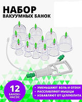 Вакуумные банки для массажа 12 шт. (Pull out a Vacuum Apparatus). С магнитами и шлангом!